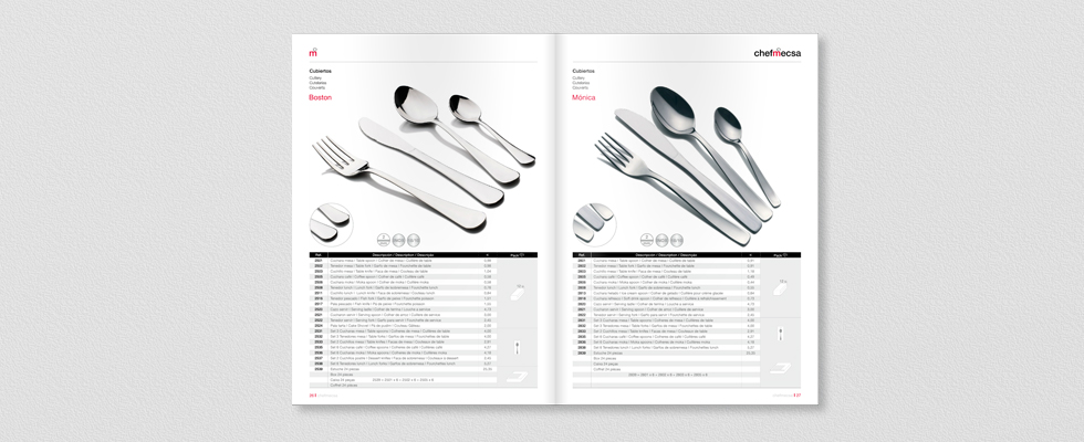 Diseño del catálogo 2015 para ChefMecsa cubiertos interior